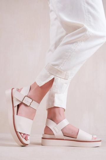 'Phoenix' Extra Wide Fit Classic Flat Sandals With Strap And Buckle Detail Cream