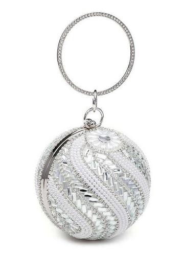 Ball Shape Spiral Crystals Pattern Clutch Bag Silver