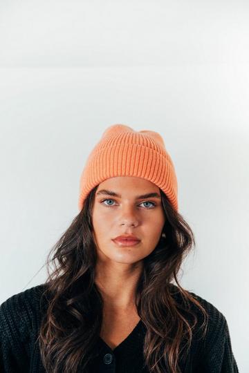 Ribbed Beanie Hat In Coral Coral