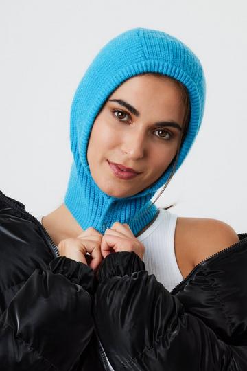 Blue Knitted Button Balaclava