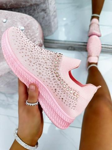 Pink Crystal Rainbow Drop Stretch Sock Trainers