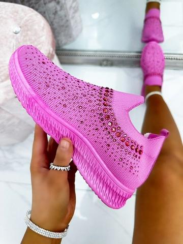 Crystal Rainbow Drop Stretch Sock Trainers Bright Pink