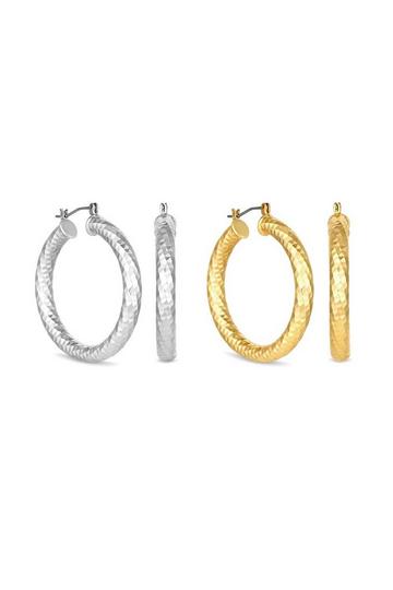 Two Tone Diamond Cut Party Hoop 2 Pack Earrings Multi