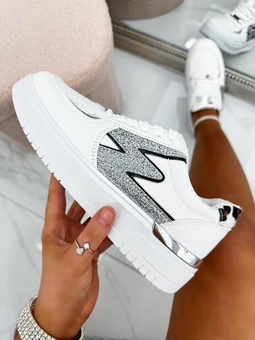 Glitter Lightening Wedge Trainers White