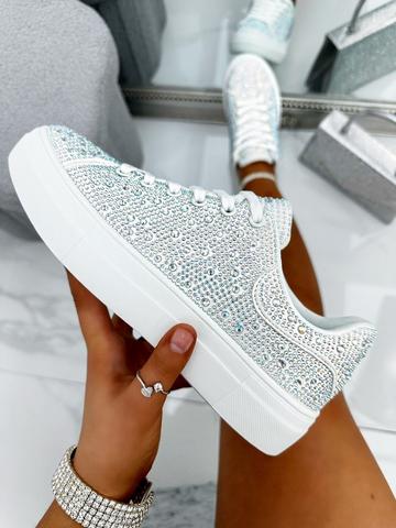 Crystal Energy Rhinestone Trainers White