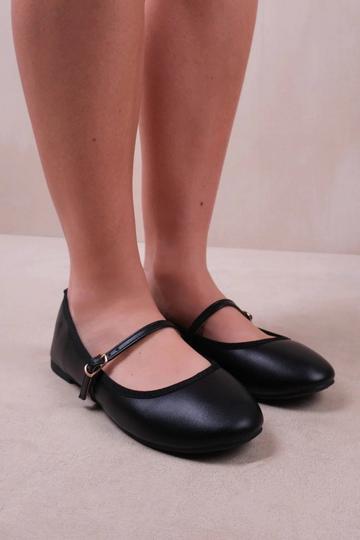 Black 'Josie' Wide Fit Ballerina Flats With Strap Detail