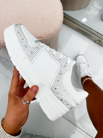 Sparkly Crystal Embellished Air Trainers Silver