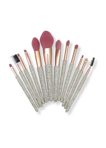 Crystal Deluxe Make Up Brush Set of 12 Silver