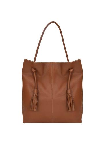 Camel Drawcord Leather Hobo Shoulder Bag Camel