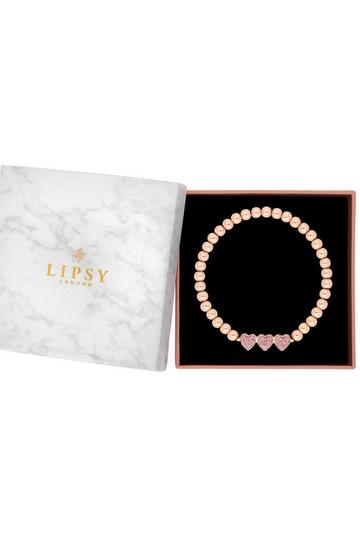 Metallic Rose Gold Plated Micro Pave Pink Stretch Bracelet - Gift Boxed