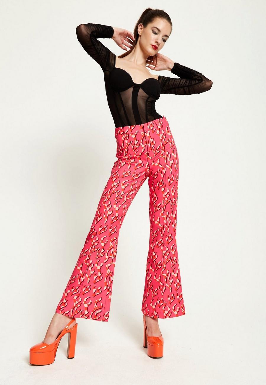 Pink Flame Clashing Colours Flared Trousers image number 1