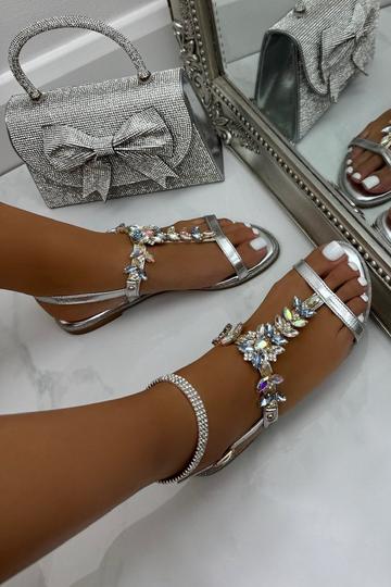 Silver Sparkly Flora Jewel Sandals