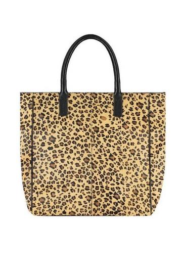 Leopard Print Calf Hair Large Leather Tote | BYBAB Black