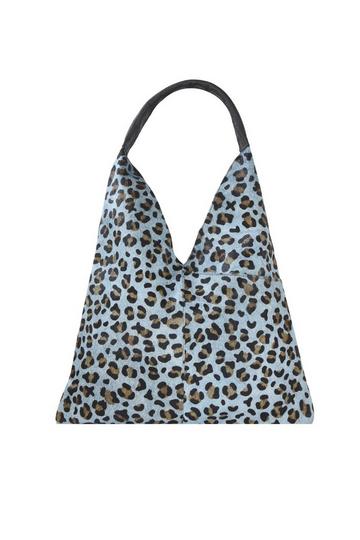 Blue Leopard Cowhide Leather Boho Leather Bag Blue