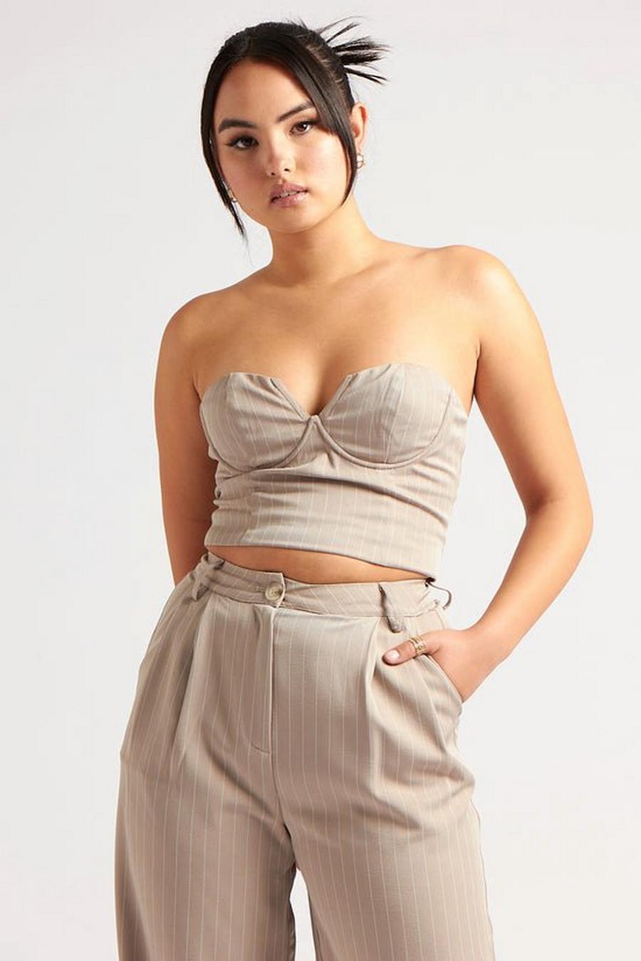 Taupe Stripe Tailored Corset Top image number 1