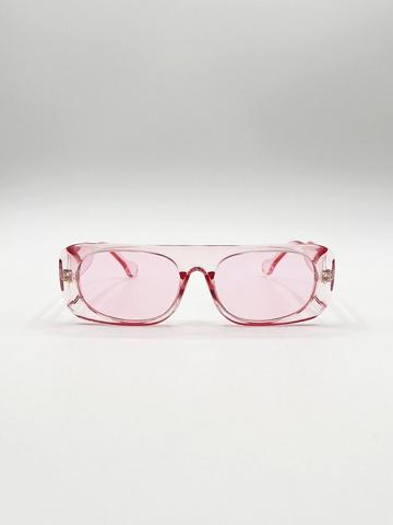 Pink Flat Top Oval Sunglasses in Pale Pink