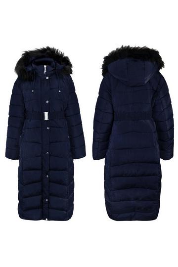 Navy 'Dyler' Full Length Padded Hooded Jacket