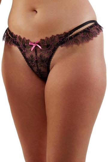 Eliza Black And Hot Pink Floral Embroidered Brief Black