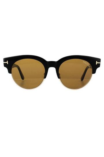 Black Round Shiny Black Brown Sunglasses