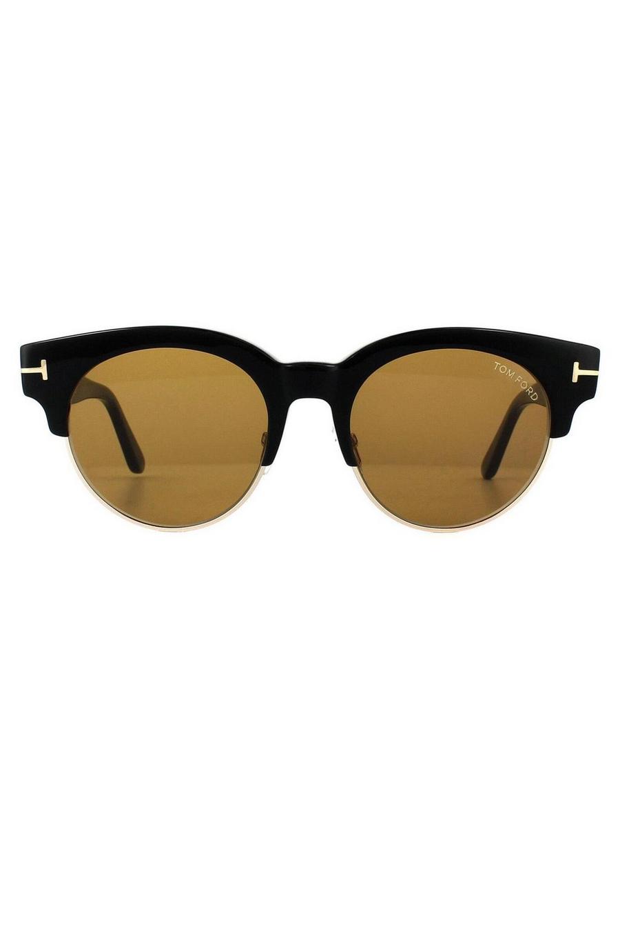 Round Shiny Black Brown Sunglasses image number 1