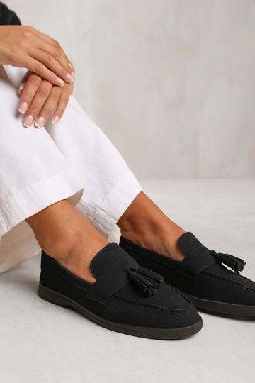 'Azalea' Wide Fit Slip On Loafer With Tassel Detailing Black