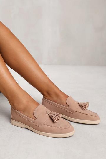 'Azalea' Wide Fit Slip On Loafer With Tassel Detailing Khaki