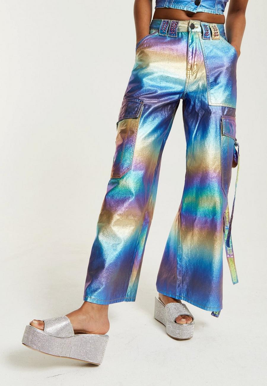 Multi Metallic Rainbow Cargo Trousers image number 1