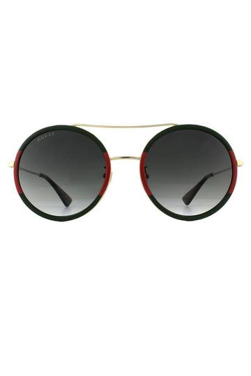 Round Gold Green and Red Green Gradient Sunglasses Green