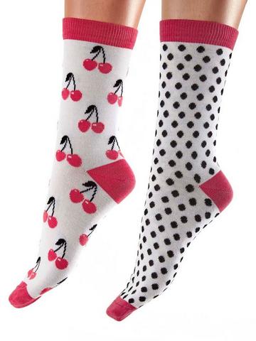 Pink Cherry Pattern Bamboo Socks 2 Pair Pack - Pink