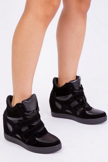 'Hitop' Wedge Trainers With A Front Lace Up Black