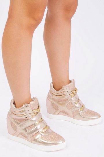 'Hitop' Wedge Trainers With A Front Lace Up Gold