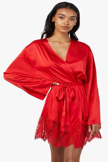 Rosie Satin and Lace Robe Red