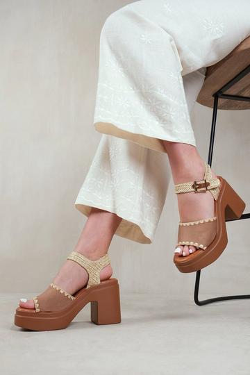 'Wild' Cat Block Heel Sandal With Detailing Camel