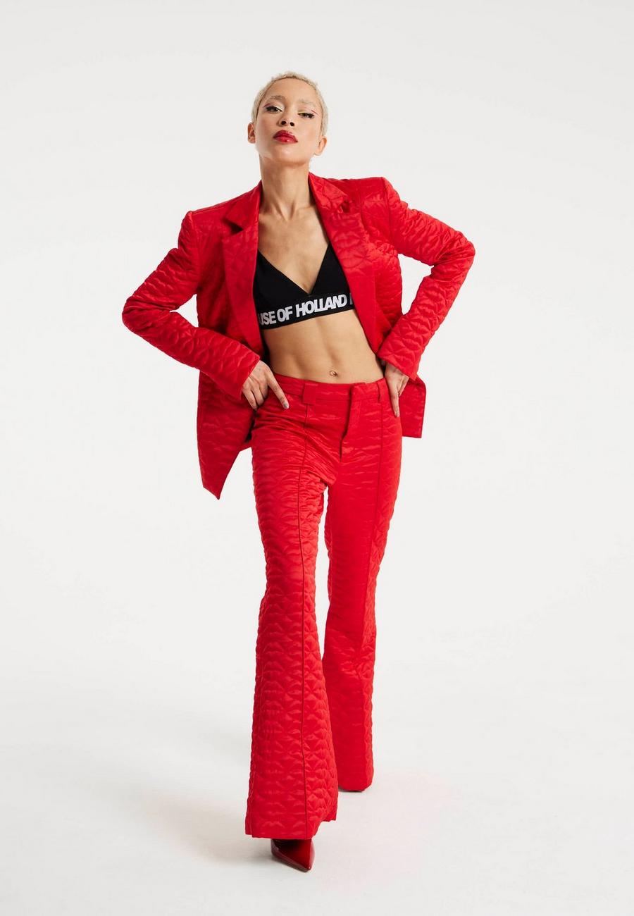 Lips Quilted Trousers In Red image number 1