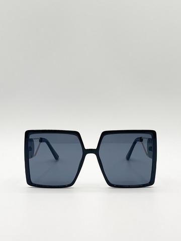 Oversized square sunglasses with temple frame detail Black