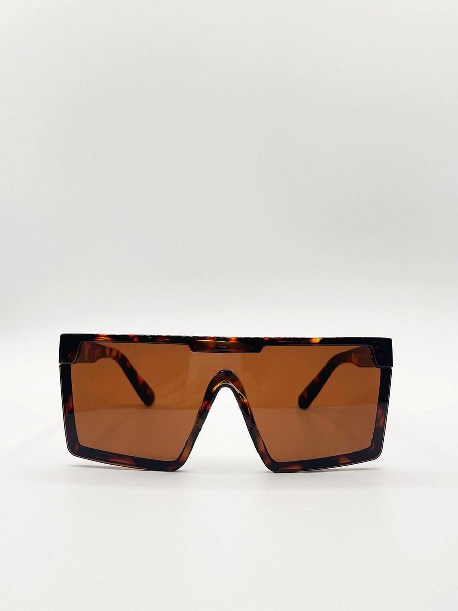Brown Tortoiseshell Oversized Flat Top Square Frame Sunglasses