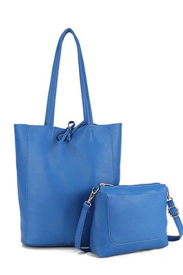 2in1 Set Large Slouch Tie Closure Tote Bag with Purse Bag Royal