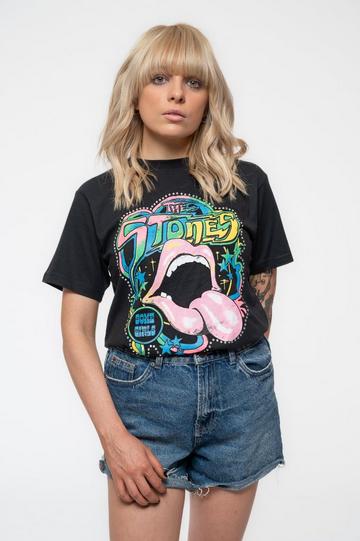 Some Girls Neon Diamante Tongue Tee Black