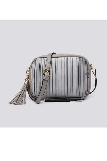 Grey Satin Pleated Tassel Charm Camera Handbag Small Crossbody Bag