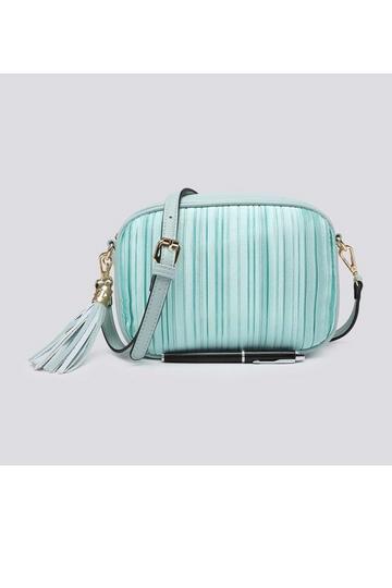 Satin Pleated Tassel Charm Camera Handbag Small Crossbody Bag Jade