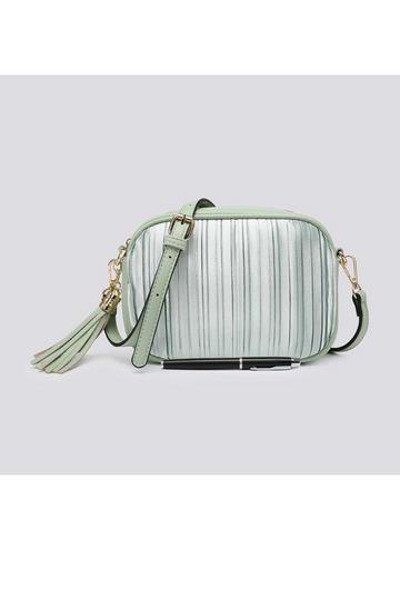 Green Satin Pleated Tassel Charm Camera Handbag Small Crossbody Bag