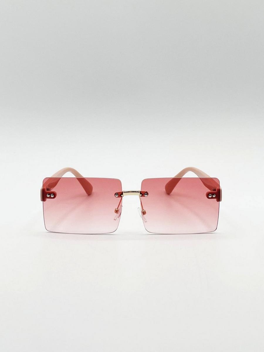 Square Frameless Sunglasses with Pink and Yellow Ombre Lens