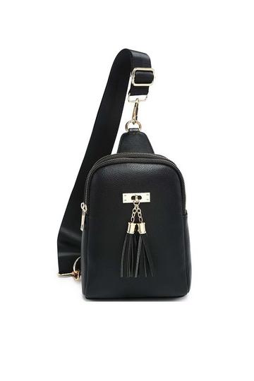 Black Tassel Accent Multi-Compartments Single Strap Backback/Crossbody Bag