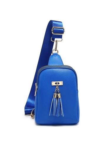 Blue Tassel Accent Multi-Compartments Single Strap Backback/Crossbody Bag