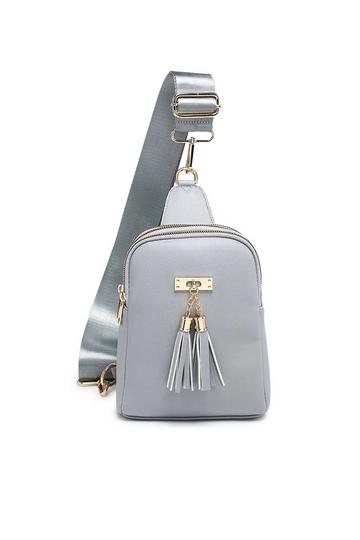 Grey Tassel Accent Multi-Compartments Single Strap Backback/Crossbody Bag