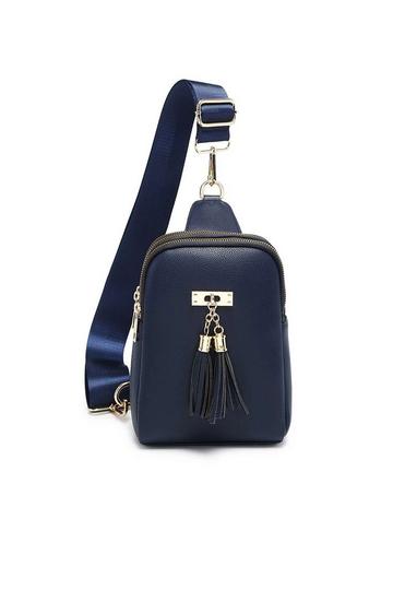 Tassel Accent Multi-Compartments Single Strap Backback/Crossbody Bag Navy