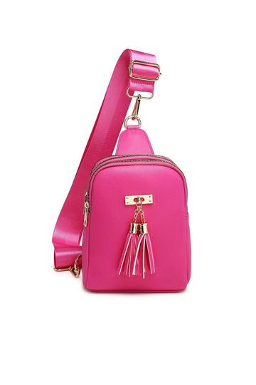 Tassel Accent Multi-Compartments Single Strap Backback/Crossbody Bag Plum