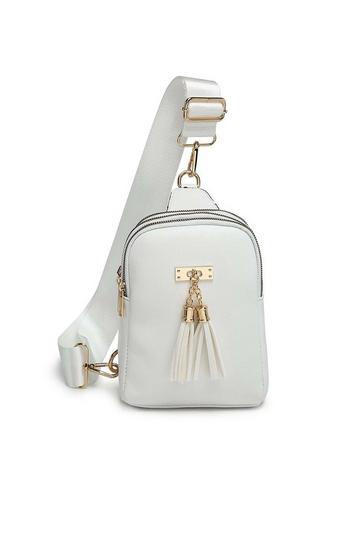 Tassel Accent Multi-Compartments Single Strap Backback/Crossbody Bag White