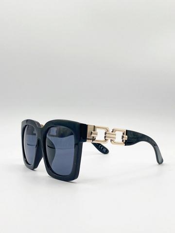 Oversized Sunglasses with Gold chain detail Black