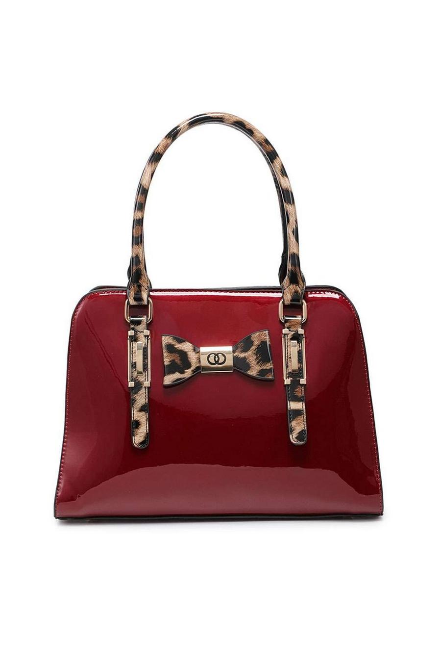Red Jenny Shiny Patent Leather Leopard Bow Shoulder Tote Bag image number 1